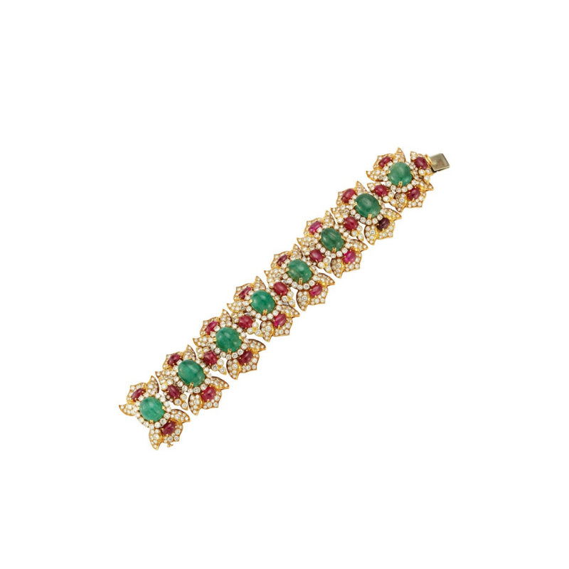 Harry Winston Cabochon Emerald and Ruby Bracelet