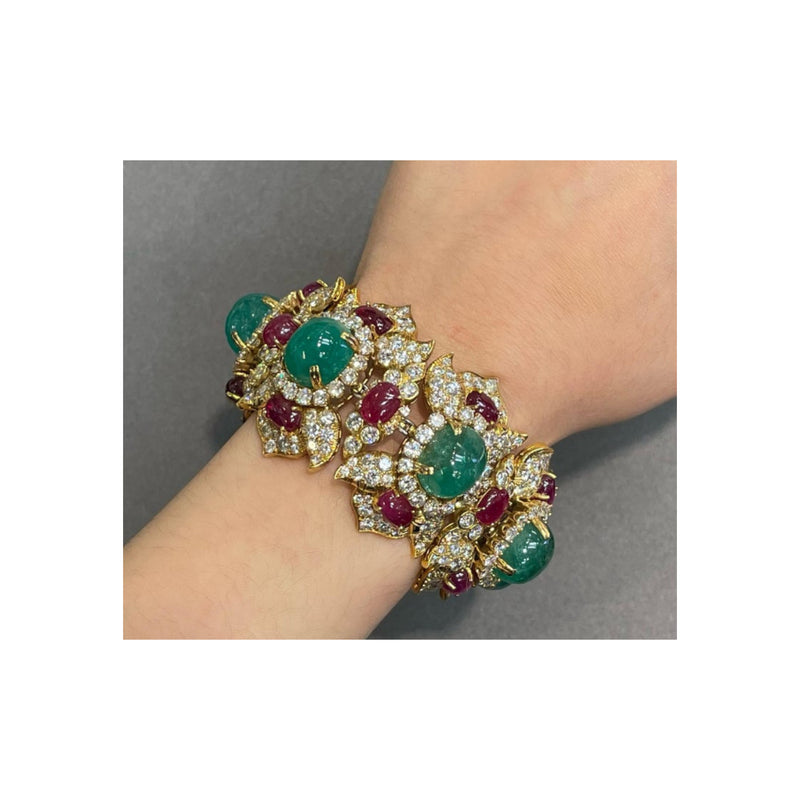 Harry Winston Cabochon Emerald and Ruby Bracelet