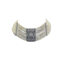 Multi Strand Pearl & Diamond Choker Necklace