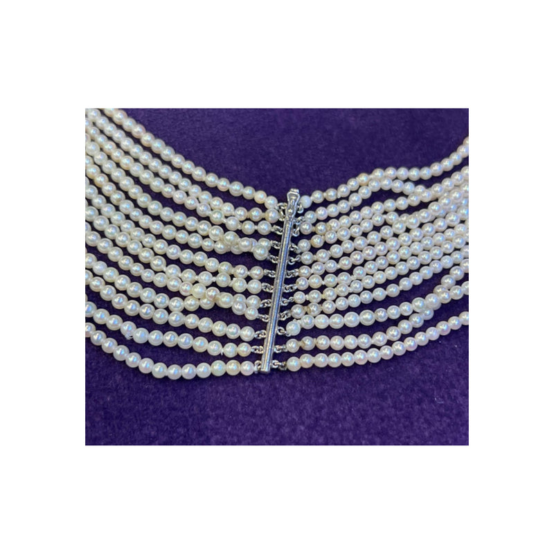 Multi Strand Pearl & Diamond Choker Necklace