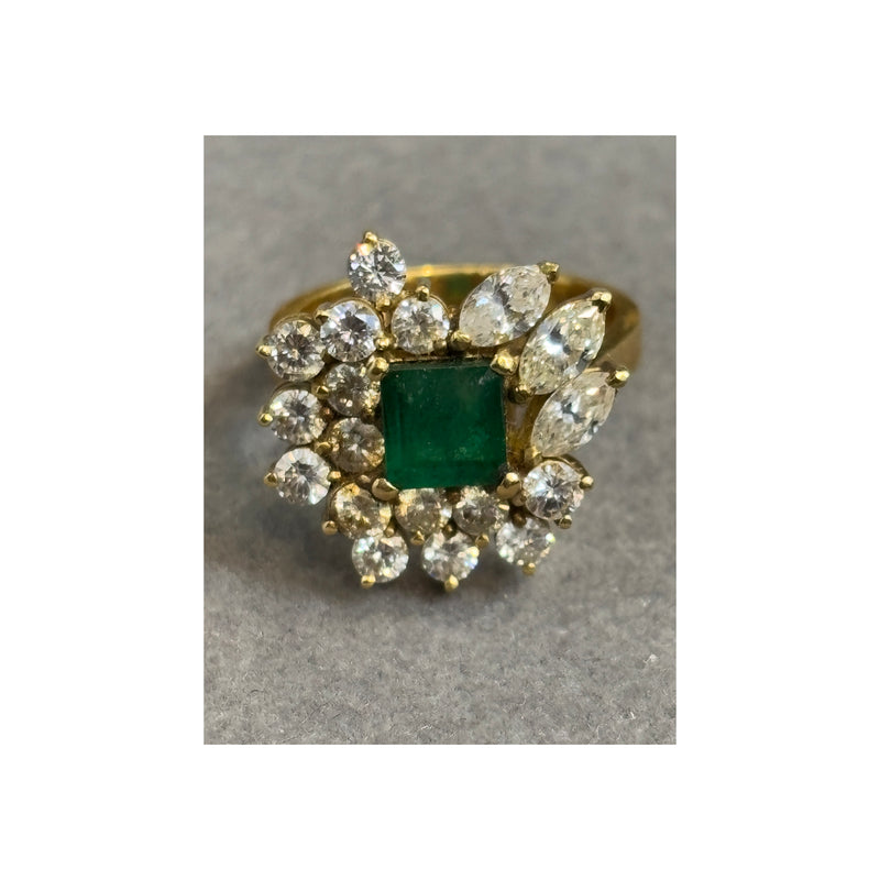Emerald and Diamond Cluster Ring