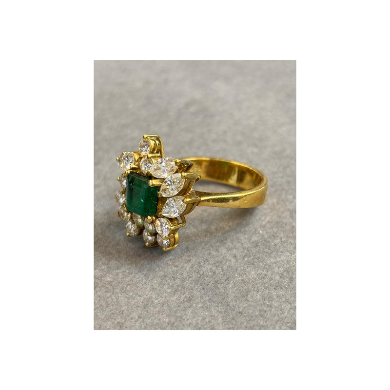 Emerald and Diamond Cluster Ring