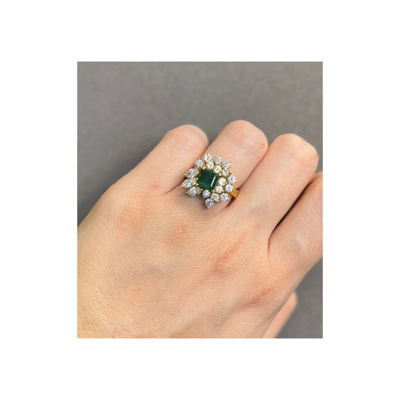 Emerald and Diamond Cluster Ring