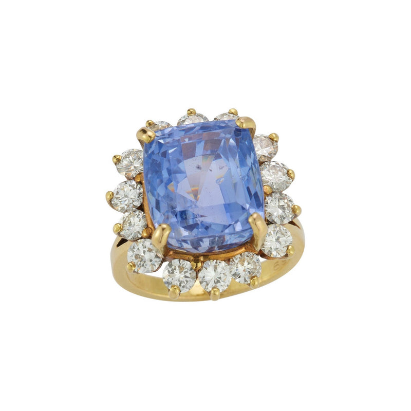 AGl Certified Cushion Sapphire and Diamond Cocktail Ring