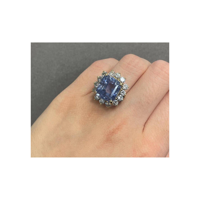 AGl Certified Cushion Sapphire and Diamond Cocktail Ring