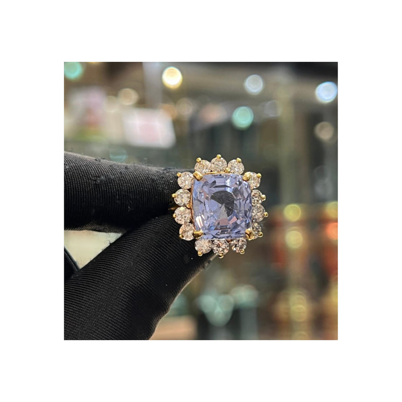 AGl Certified Cushion Sapphire and Diamond Cocktail Ring