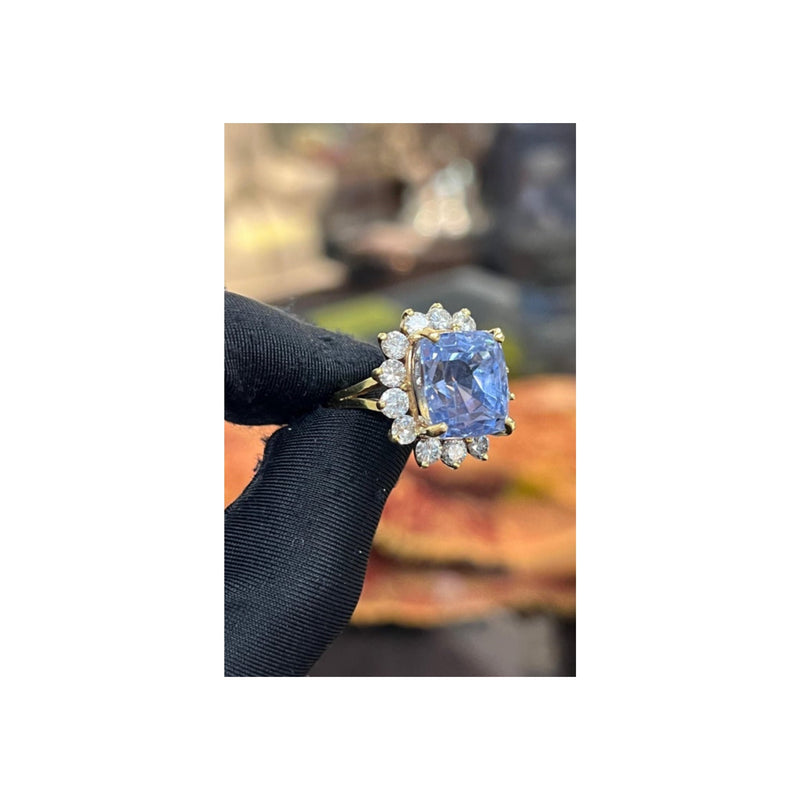 AGl Certified Cushion Sapphire and Diamond Cocktail Ring