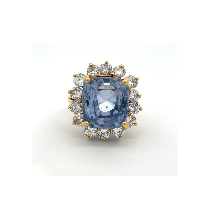 AGl Certified Cushion Sapphire and Diamond Cocktail Ring