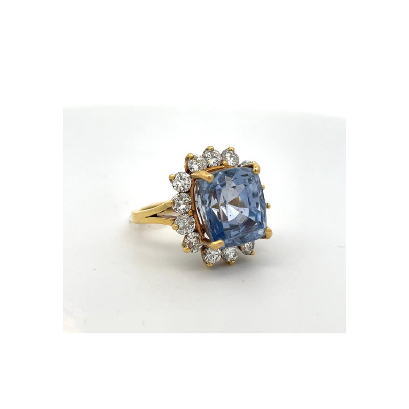 AGl Certified Cushion Sapphire and Diamond Cocktail Ring