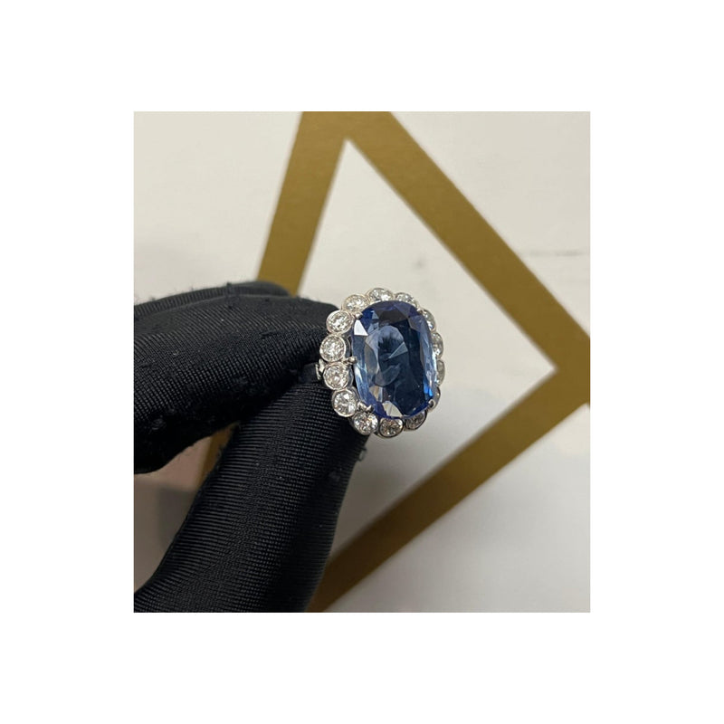 AGL Certified Natural Oval Sapphire and Diamond Ring