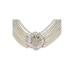 Multi Strand Pearl & Diamond Choker Necklace