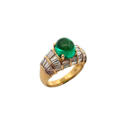 Men's Certified Colombian Cabochon Emerald and Diamond RIng