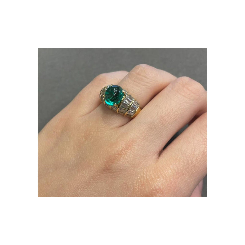 Men's Certified Colombian Cabochon Emerald and Diamond RIng