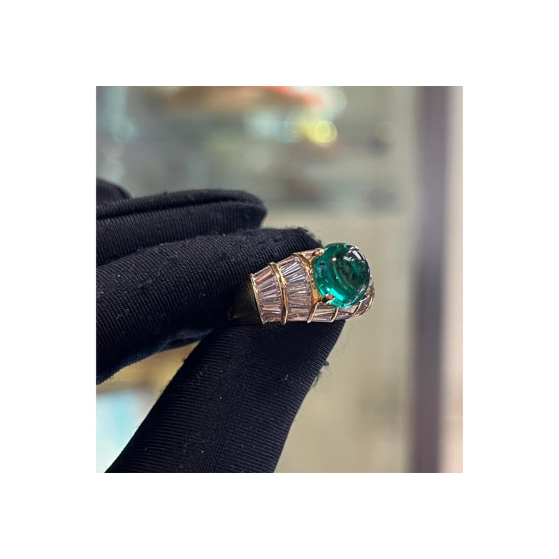 Men's Certified Colombian Cabochon Emerald and Diamond RIng