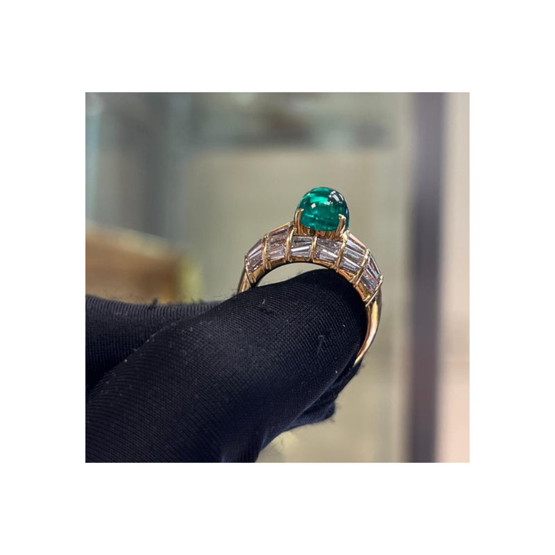 Men's Certified Colombian Cabochon Emerald and Diamond RIng