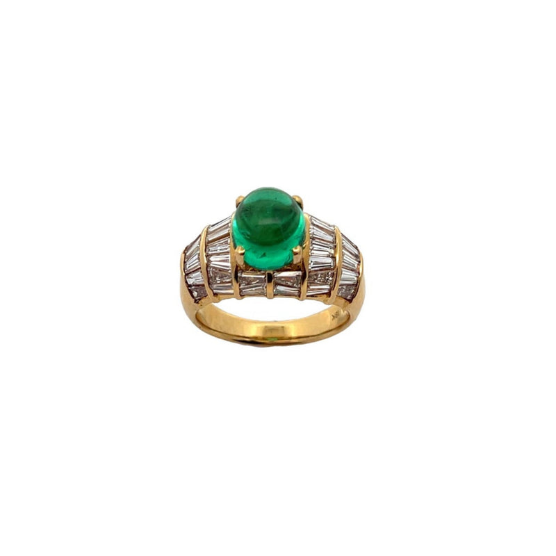 Men's Certified Colombian Cabochon Emerald and Diamond RIng