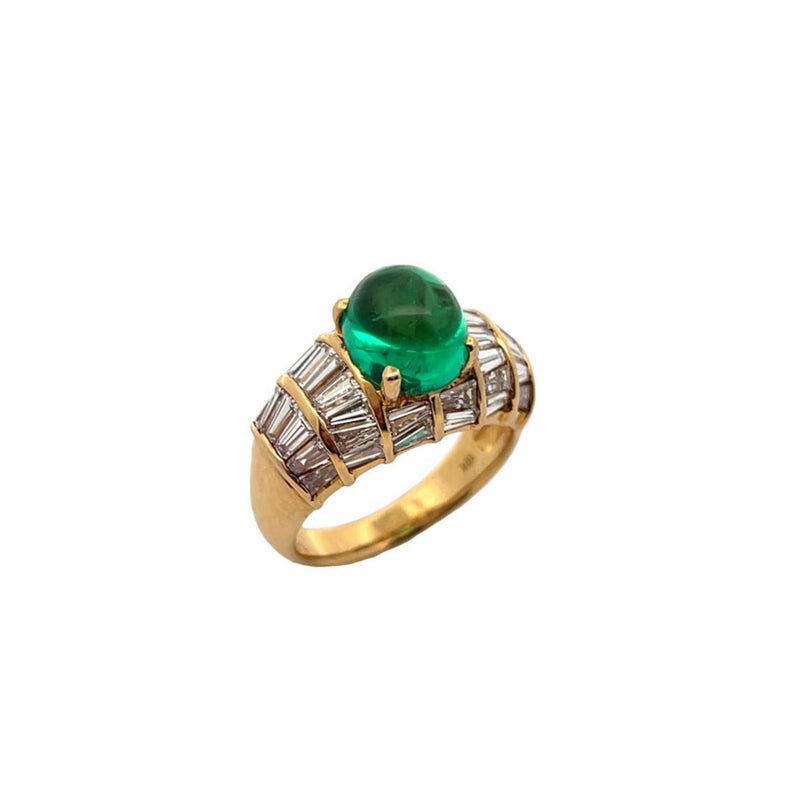 Men's Certified Colombian Cabochon Emerald and Diamond RIng