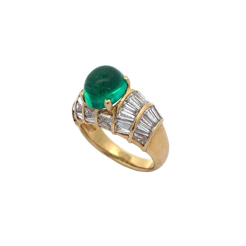 Men's Certified Colombian Cabochon Emerald and Diamond RIng