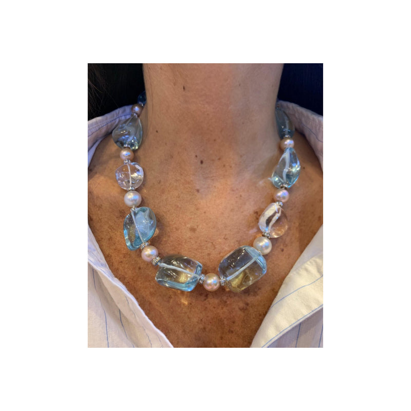 Bulgari Aquamarine Rock Crystal & Pearl Necklace