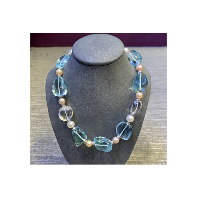 Bulgari Aquamarine Rock Crystal & Pearl Necklace