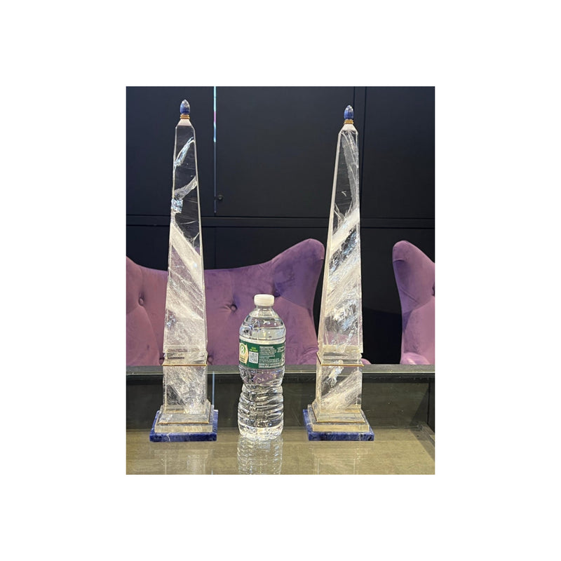 Boucheron Pair of Rock Crystal and Gold Obelisks