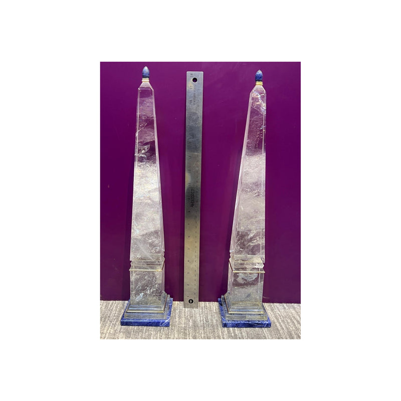 Boucheron Pair of Rock Crystal and Gold Obelisks