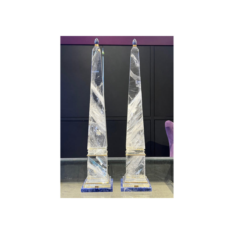 Boucheron Pair of Rock Crystal and Gold Obelisks