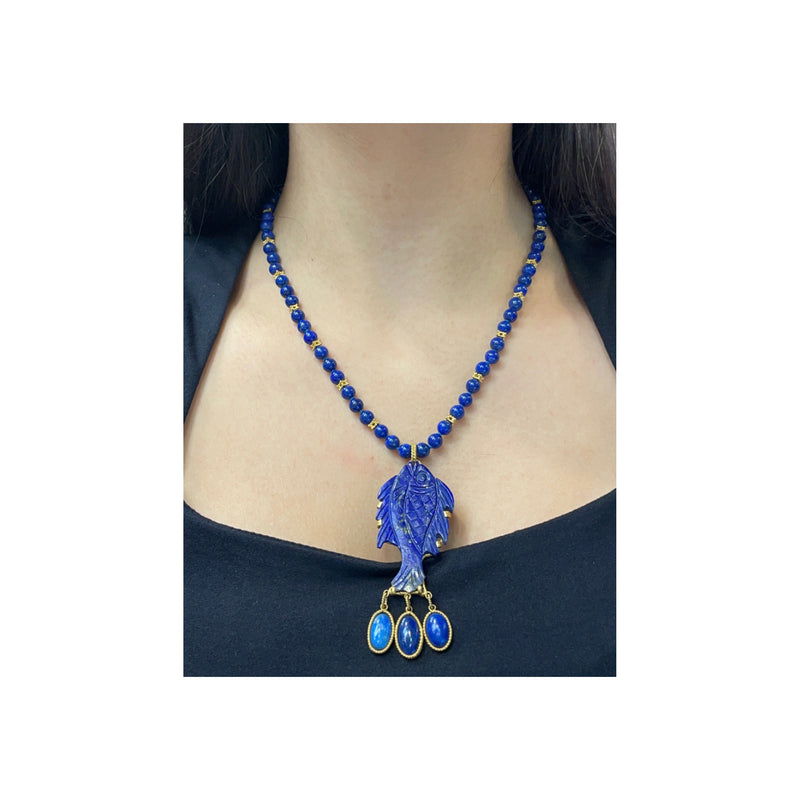 Carved Lapis Lazuli Fish Necklace