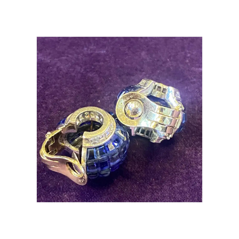 Oscar Heyman Brothers Invisible Set Sapphire & Diamond Earrings