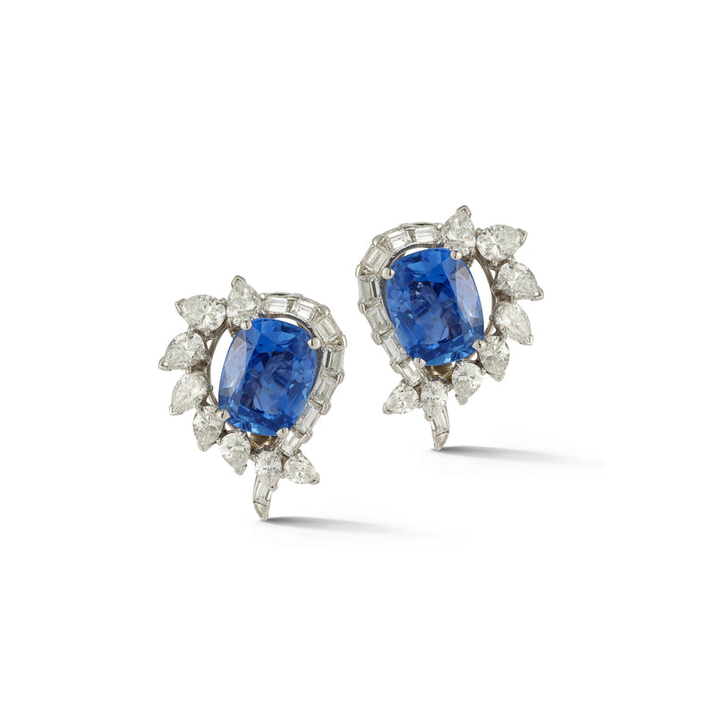 Oscar Heyman Brothers Certified Natural Sapphire and Diamond Earrings