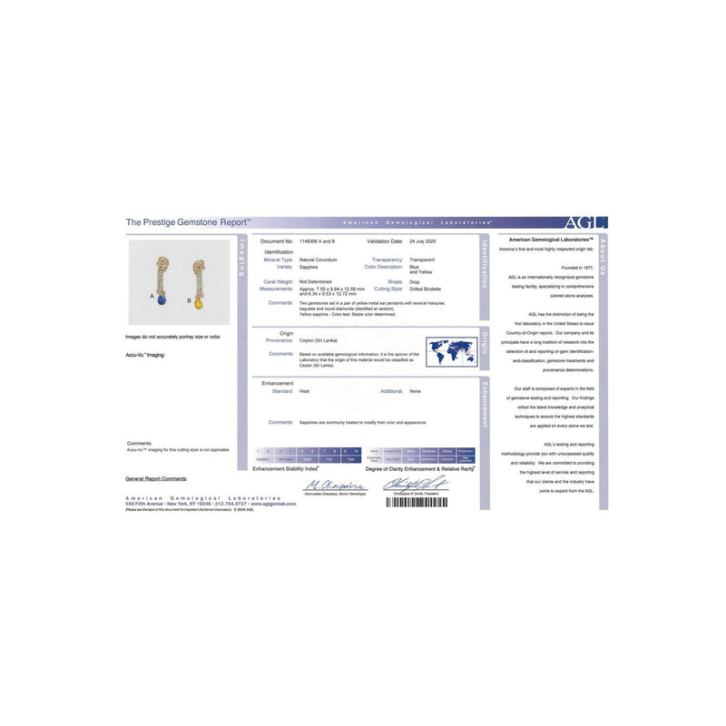 Yellow and Blue Sapphire Earrings