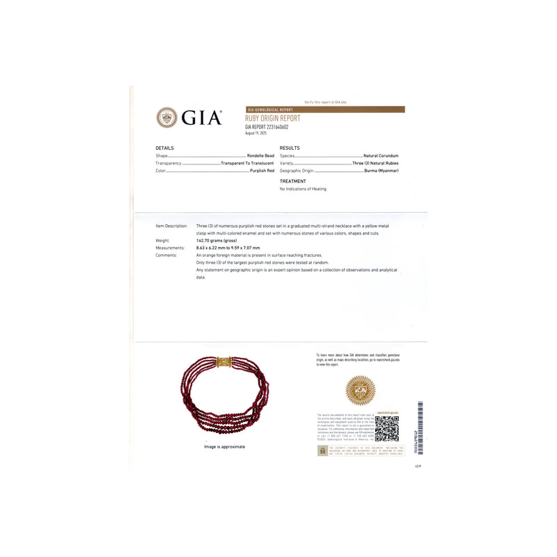 Certified Natural Unheated Burmese Ruby Necklace