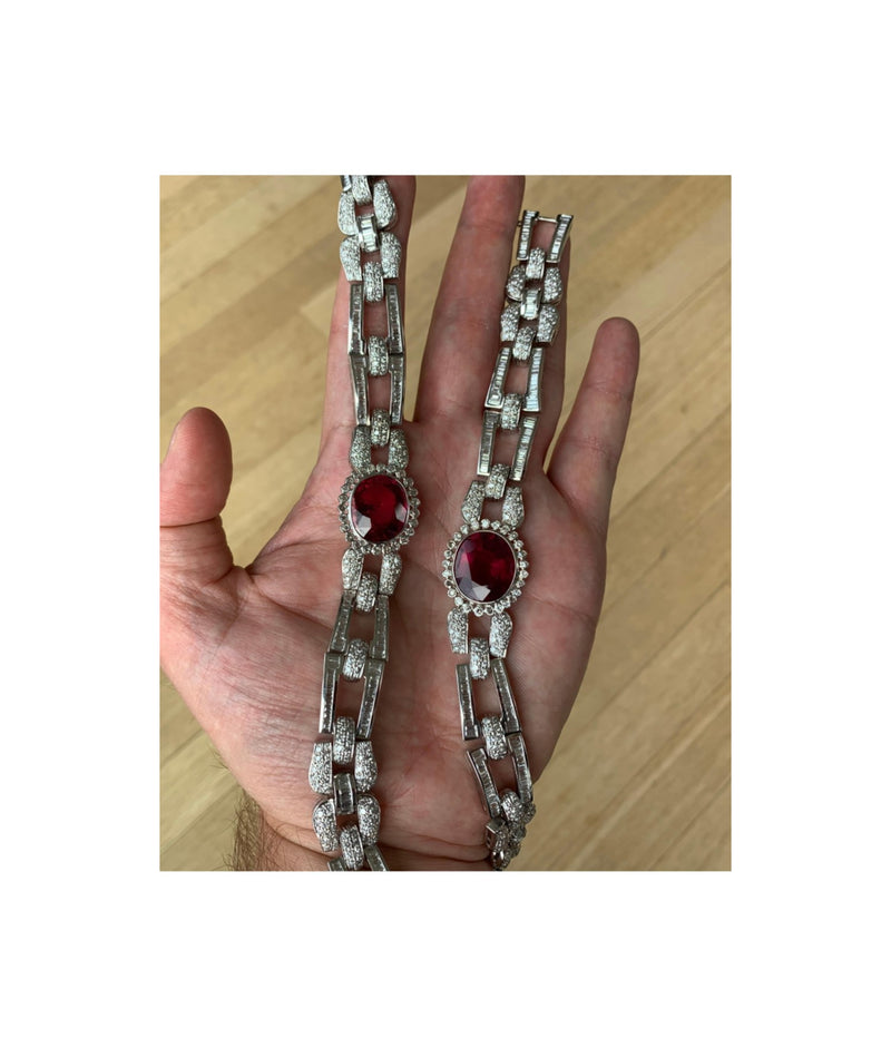 Pair of Men's Rubellite Tourmaline and Diamond Bracelets