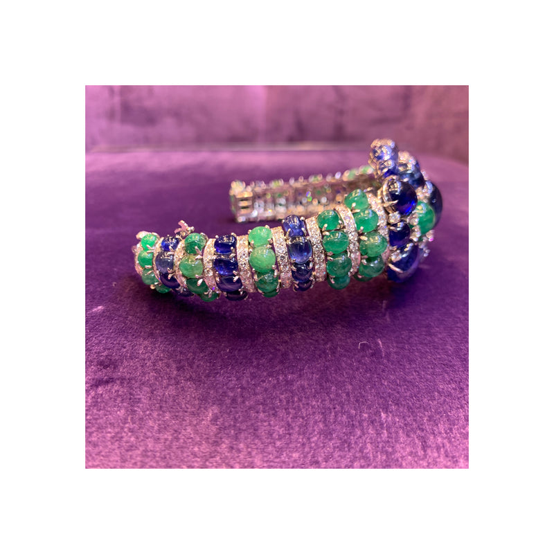 David Webb Cabochon Sapphire & Emerald Bracelet