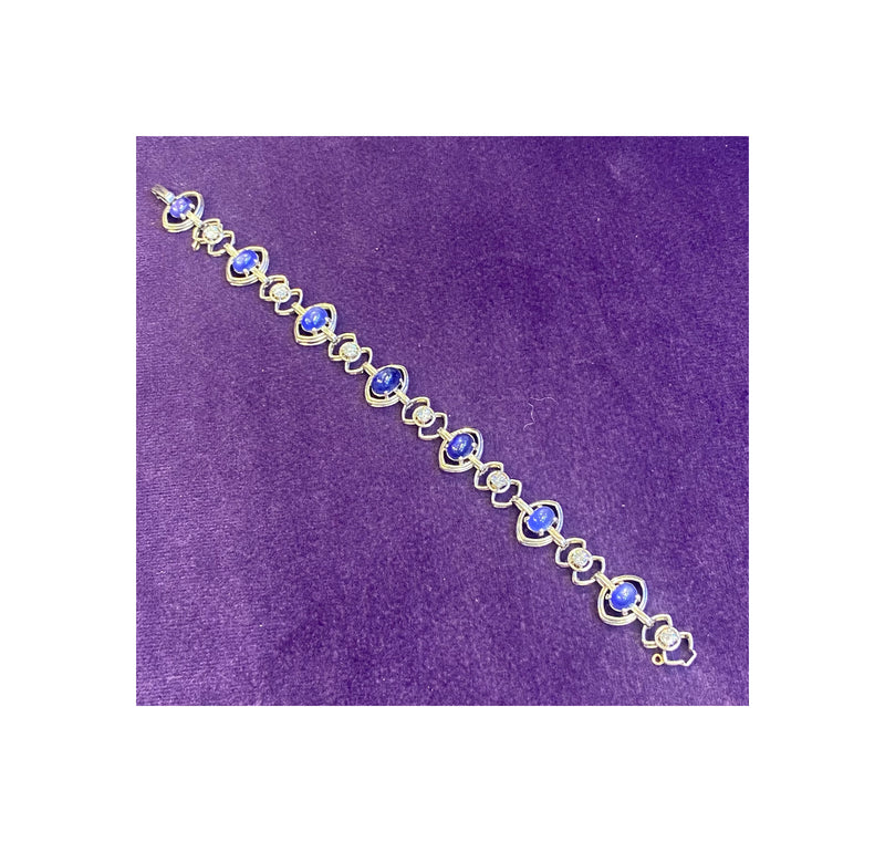 Art Deco Cabochon Sapphire & Diamond Bracelet