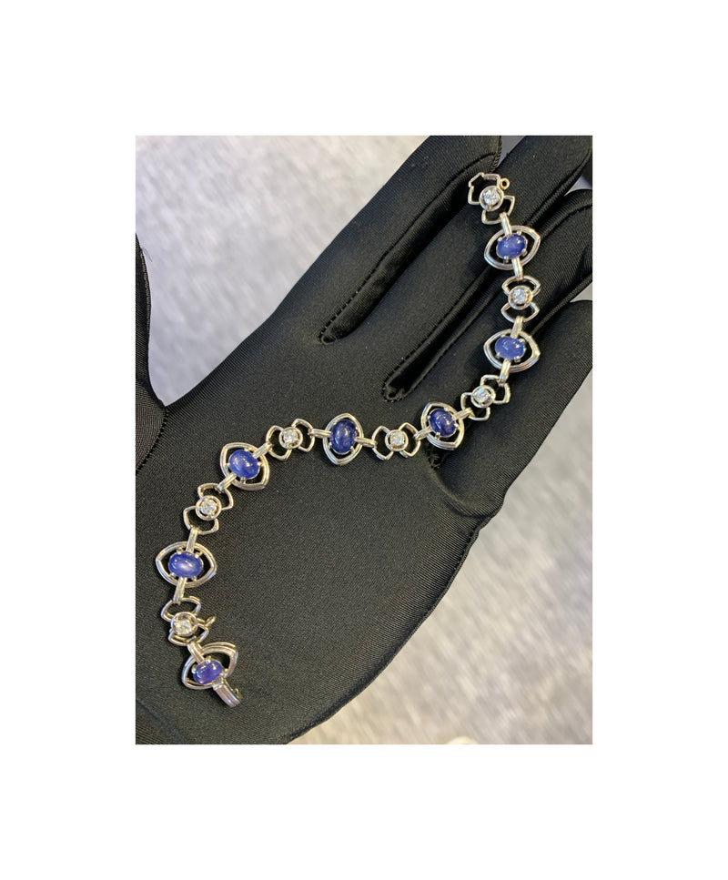 Art Deco Cabochon Sapphire & Diamond Bracelet