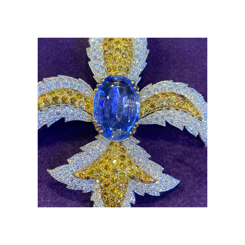 David Webb Sapphire &  Diamond Fleur-De-Lis Brooch