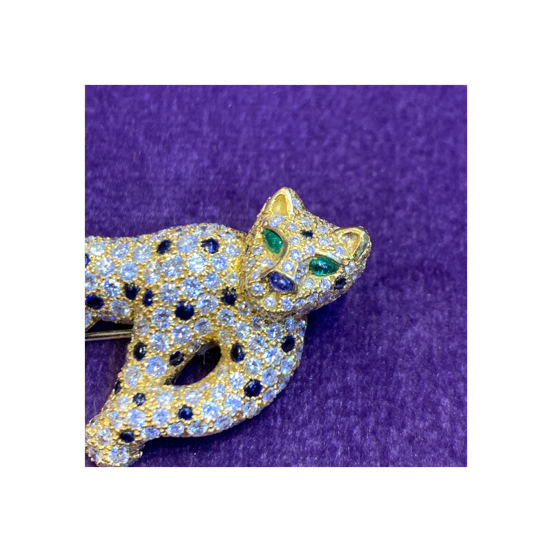 Diamond & Sapphire Cat Brooch