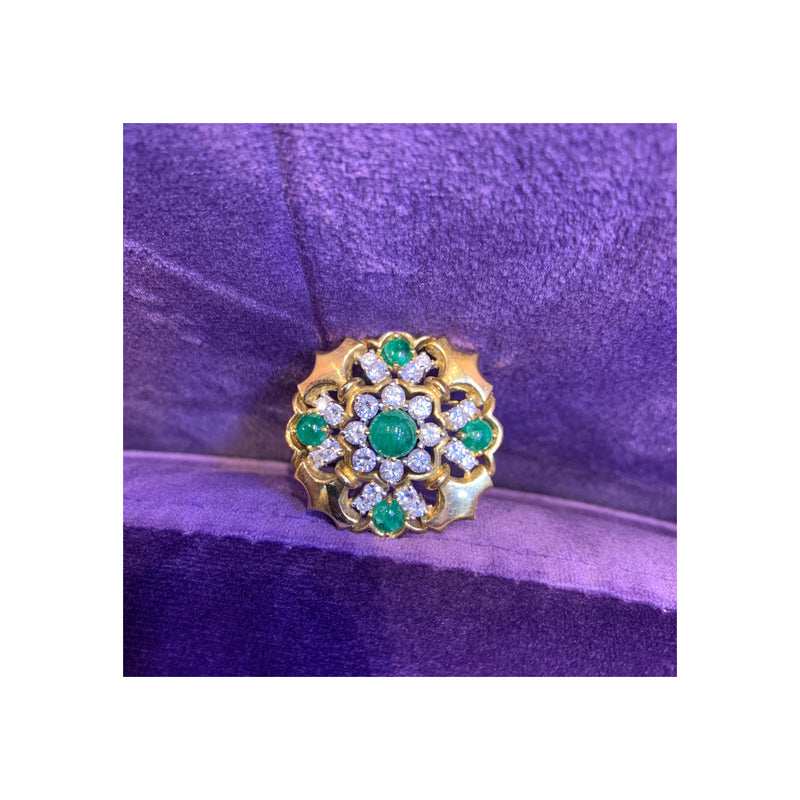 Cabochon Emerald & Diamond Brooch