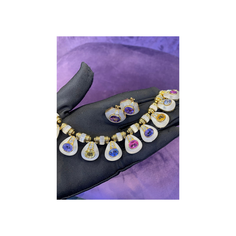 Bvlgari Multicolor Sapphire Gold Necklace and Earrings