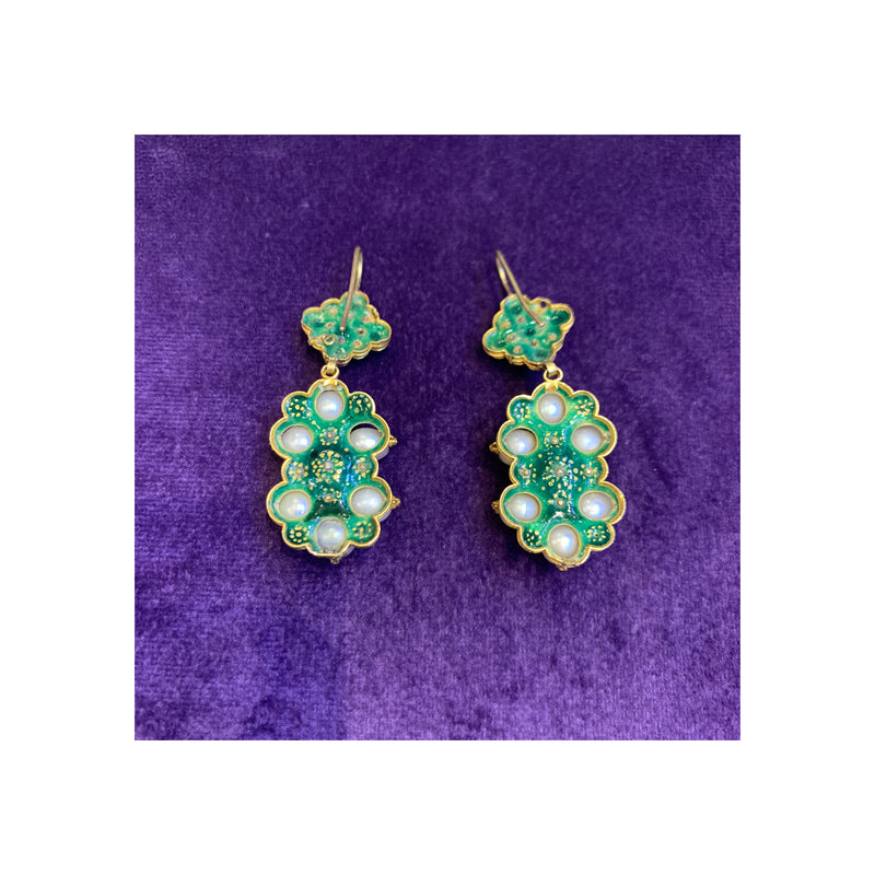 Antique Emerald Pearl & Enamel Earrings