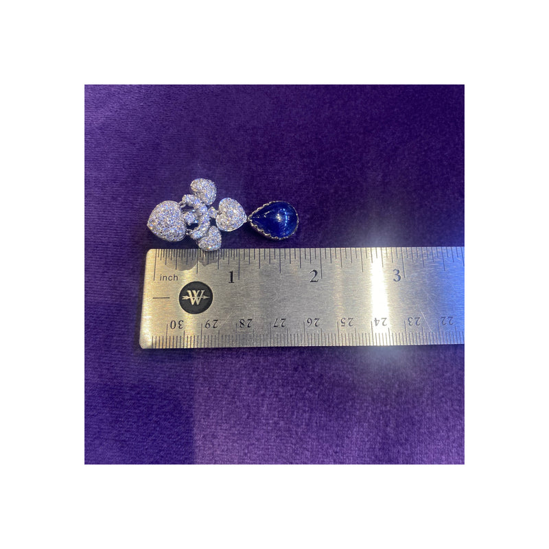 Pear Shape Cabochon Sapphire and Diamond Earrings