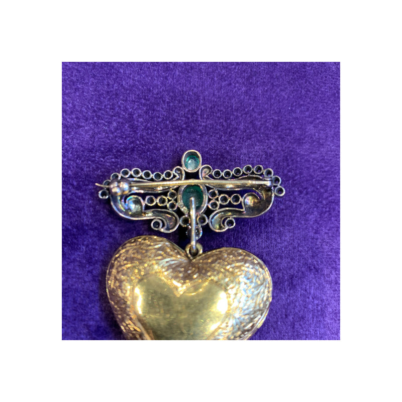 Antique Enamel Heart Shaped Locket Brooch