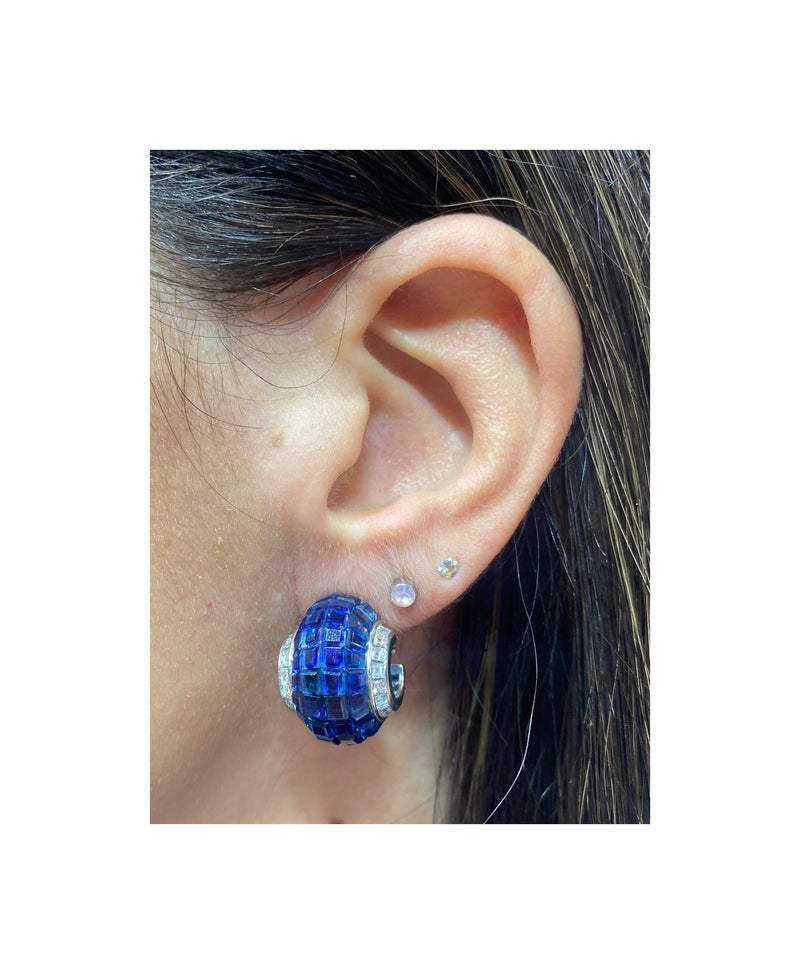 Oscar Heyman Brothers Invisible Set Sapphire & Diamond Earrings