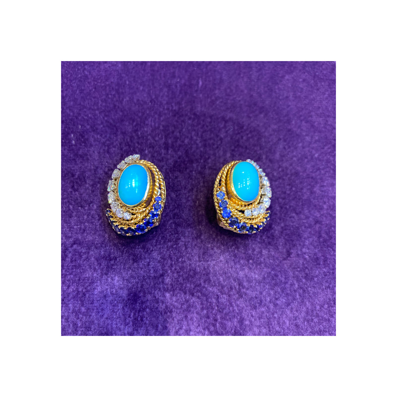 Van Cleef & Arpels Turquoise Sapphire & Diamond Earrings