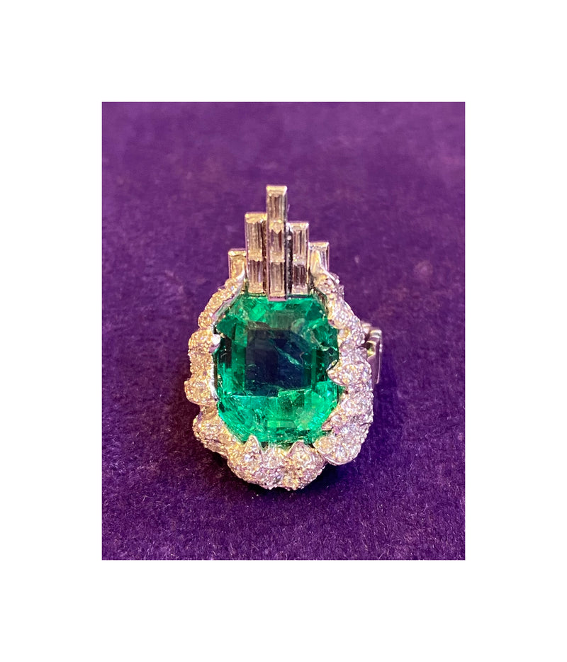 Sterle Natural No Oil Colombian Emerald & Diamond Ring