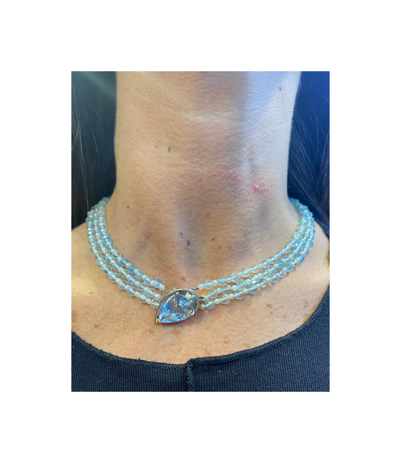 Multi Strand Aquamarine & Pearl Necklace