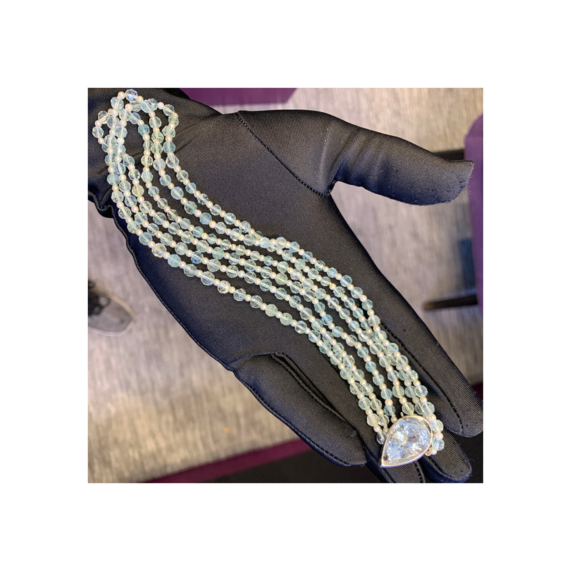 Multi Strand Aquamarine & Pearl Necklace