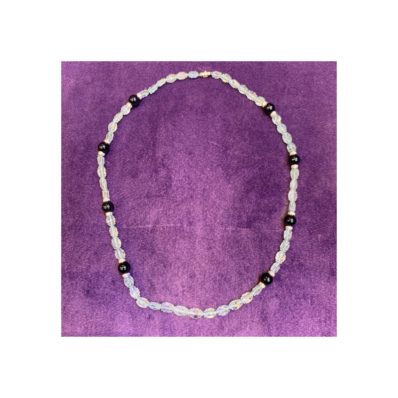 Carved Aquamarine & Onyx Bead Necklace