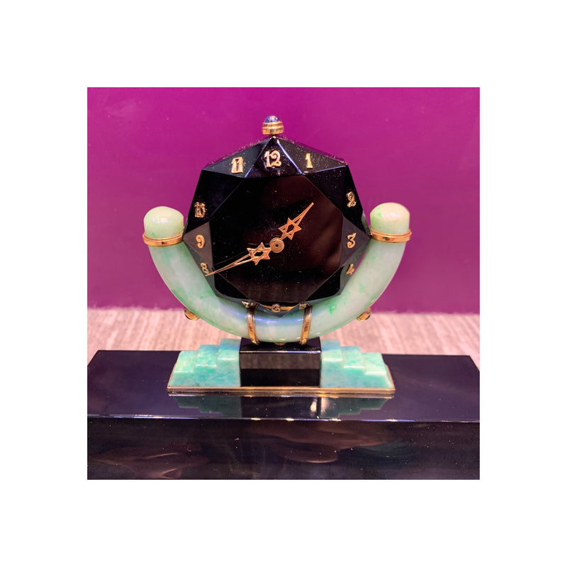 Rene Boivin Onyx Jade & Amazonite Art Deco Desk Clock